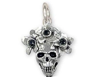 Day Of The Dead Skull Charm Sterling Silver Handmade Día De Los Muertos Jewelry DOD1-BC