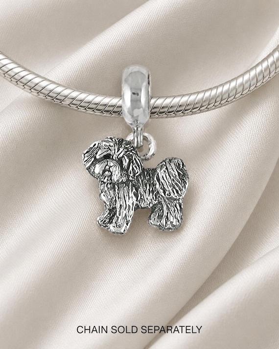 Coton De Tulear Charm Slide, Sterling Silver Dog Charm for Slide Bracelet, Handmade Coton De Tulear Jewelry Gift CDT1-PNS