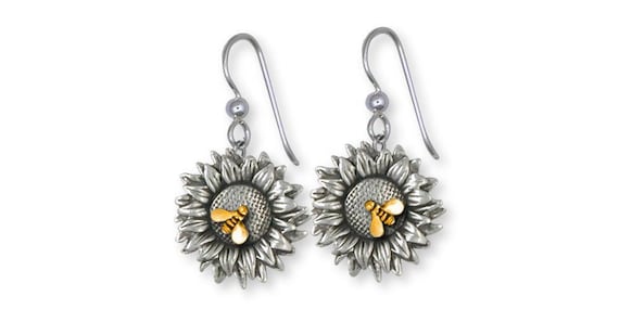 Orecchini pendenti in argento sterling con girasole onice, orecchini di
