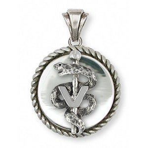 Veterinary Caduceus Jewelry Sterling Silver Handmade Veterinary Caduceus Pendant  VCD2-DP