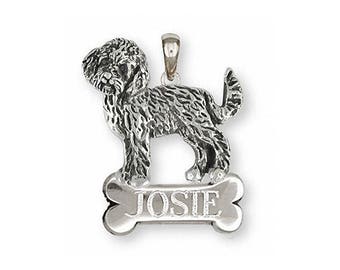 Goldendoodle Pendant, Sterling Silver Goldendoodle Dog Necklace, Hand Carved Personalized Doodle Dog Jewelry GDL1-NP