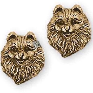 Pomeranian Earrings 14k Yellow Gold Handmade Pomeranian Jewelry PM24H-EG
