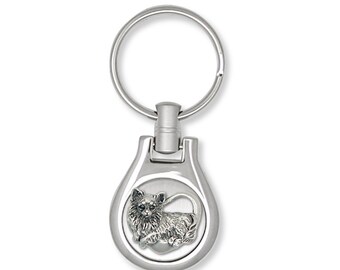 Chihuahua Jewelry Long Hair Chihuahua Key Ring Jewelry Sterling Silver Long Hair Chihuahua Charms And Jewelry CH58-K