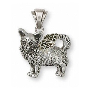 Long Hair Chihuahua Angel Pendant Jewelry Sterling Silver Handmade Dog Pendant CU13-AP