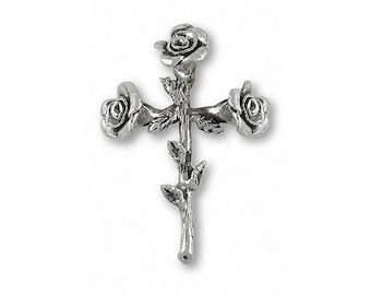 Rose Jewelry Rose Cross Pendant Jewelry Sterling Silver Handmade Flower Pendant RCR1-P