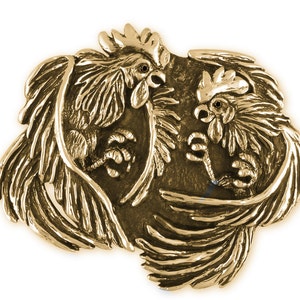 Rooster Jewelry Fighting Roosters Belt Buckle Hand Cast Yellow Bronze Mens Jewelry EA3-BKBZ