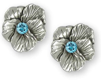 Pansy Earrings Birthstone Jewelry Sterling Silver Handmade Pansy Flower Earrings  PS2-SE