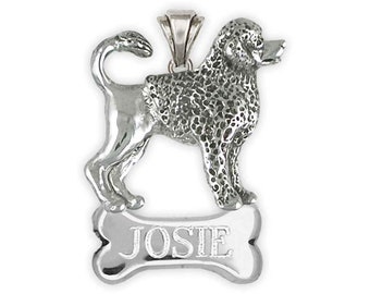 Portuguese Water Dog Jewelry Sterling Silver Handmade Portuguese Water Dog Personalized Pendant  PWD4-NP