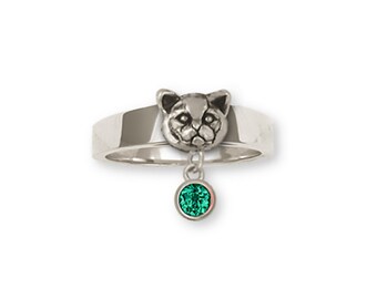 British Shorthair Birthstone Ring Jewelry Sterling Silver Handmade Cat Ring BRS7-1SR