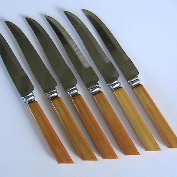 Sheffield England Butterscotch Bakelite Steak knives set of 6