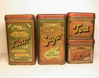 Canister Set, Golden Harvest Vintage Metal Canisters, Set of 4