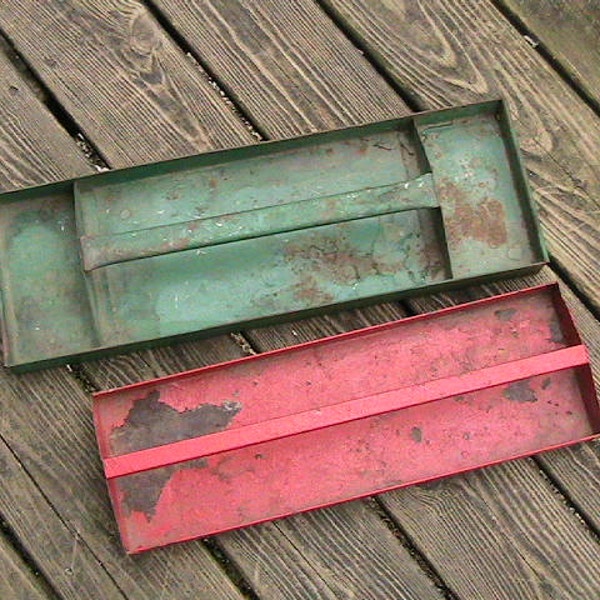 Old Metal tool box trays, with handles,  set of 2