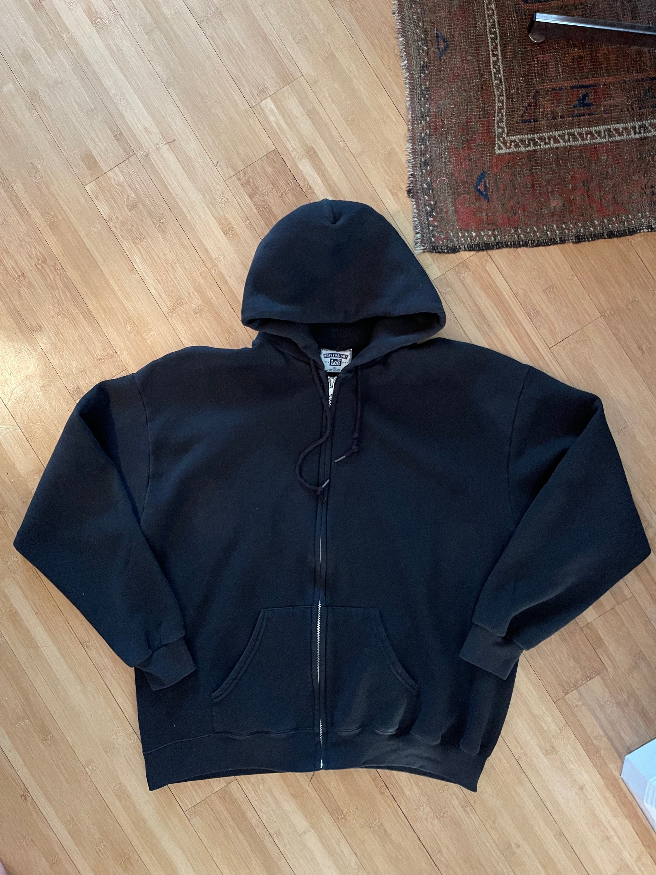 Vintage 90's Black Lee Heavyweight Zip up Hoodie Size XL Made in