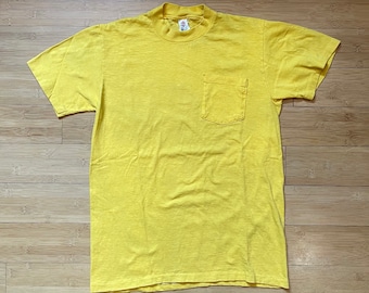 Vintage 80s Yellow Cotton Pocket Tee, Made in USA