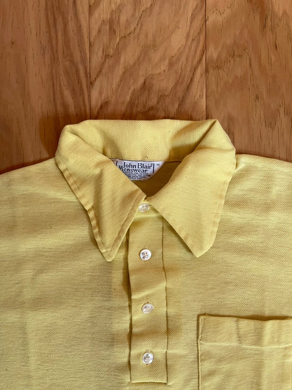 Vintage 70’s Yellow John Blair Pique Polo Shirt L… - image 3
