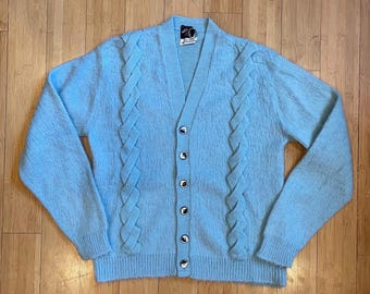 Vintage 60s Penney's Towncraft Shaggy Mohair Cardigan Sweater Gray