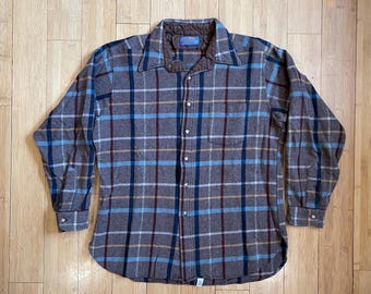 Vintage Pendleton Hemd Größe XL Braun Wolle Button Down Shirt 1970er 1980er Jahre