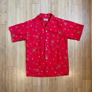 Vintage 60er Jahre Jayson Rot Baumwolle Loop Kragen Button Up Made in USA Größe S