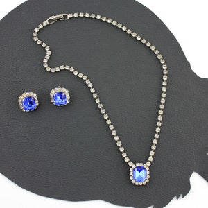Something Blue Rhinestone Vintage Necklace & Earring Set