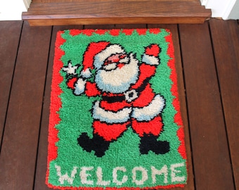 Welcome Santa Christmas Vintage Latch Hook Rug