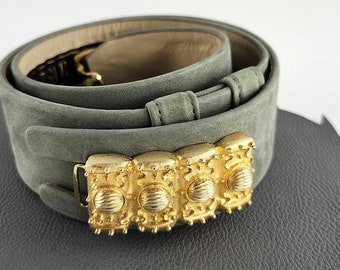 Vintage Gray Green Suede Gold Buckle Carlisle Belt  display picture 1