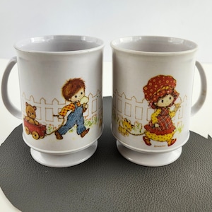 Vintage Holly Hobbie and Robby Plastic Mugs Set of 2  Collectible / playhouse / bathroom cup / child&#39;s mug / nostalgic gift for her