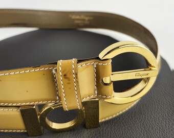 VINTAGE SALVATORE FERRAGAMO cream gold toned logo BELT Salvatore Ferragamo | Accessories | Vintage Salvatore  main image 2
