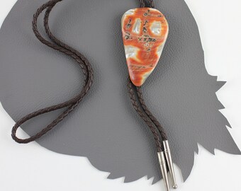 Albalone Seashell Vintage Bolo Tie / Large Orange Shell Brown Leather Bolo Tie / Statement Western Wear / Oyster Shell Bolo Tie