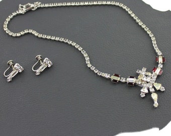Conjunto de collar y aretes de diamantes de imitación de rubí / Ropa formal de noche para fiesta de graduación