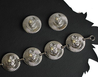 Mystic Turban Gentleman Silver Bracelet & Clip-on Earring Set