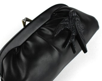 Black Bird Altered Vintage Matte Vinyl Clutch