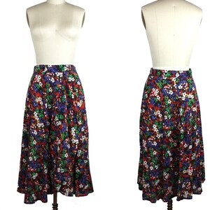 Vintage Floral Wrap Skirt size small - Mini Floral Red Blue Yellow Green White Black - size US 8