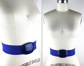 Bright Blue Elastic Plastic Swirl Buckle Vintage Belt size 34