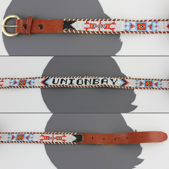 Unionbay Rainbow Seed Beaded Brown Leather Southwestern Belt  display picture 1