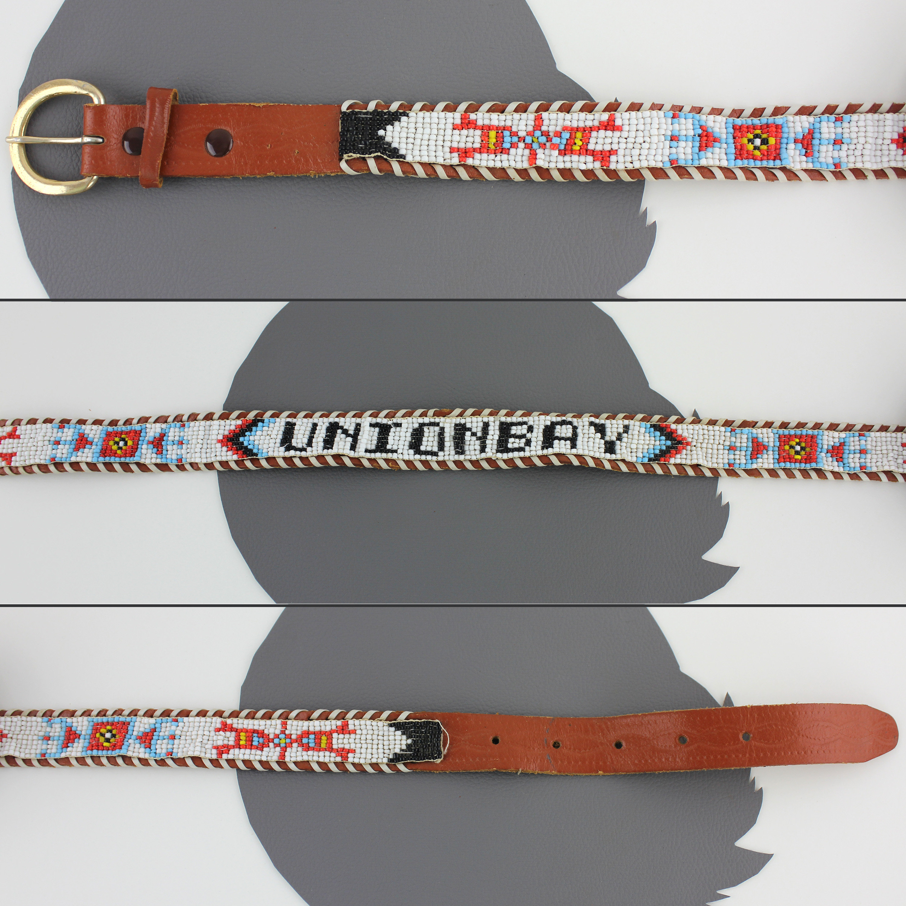 Unionbay Rainbow Seed Beaded Brown Leather Southwestern Belt  display picture 3