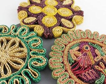 Bunt gewebter Topfuntersetzer Kochplatte 3er-Set / Roter Vogel bunter Untersetzer, rotbrauner & hellbrauner Untersetzer und grüner und hellbrauner Untersetzer