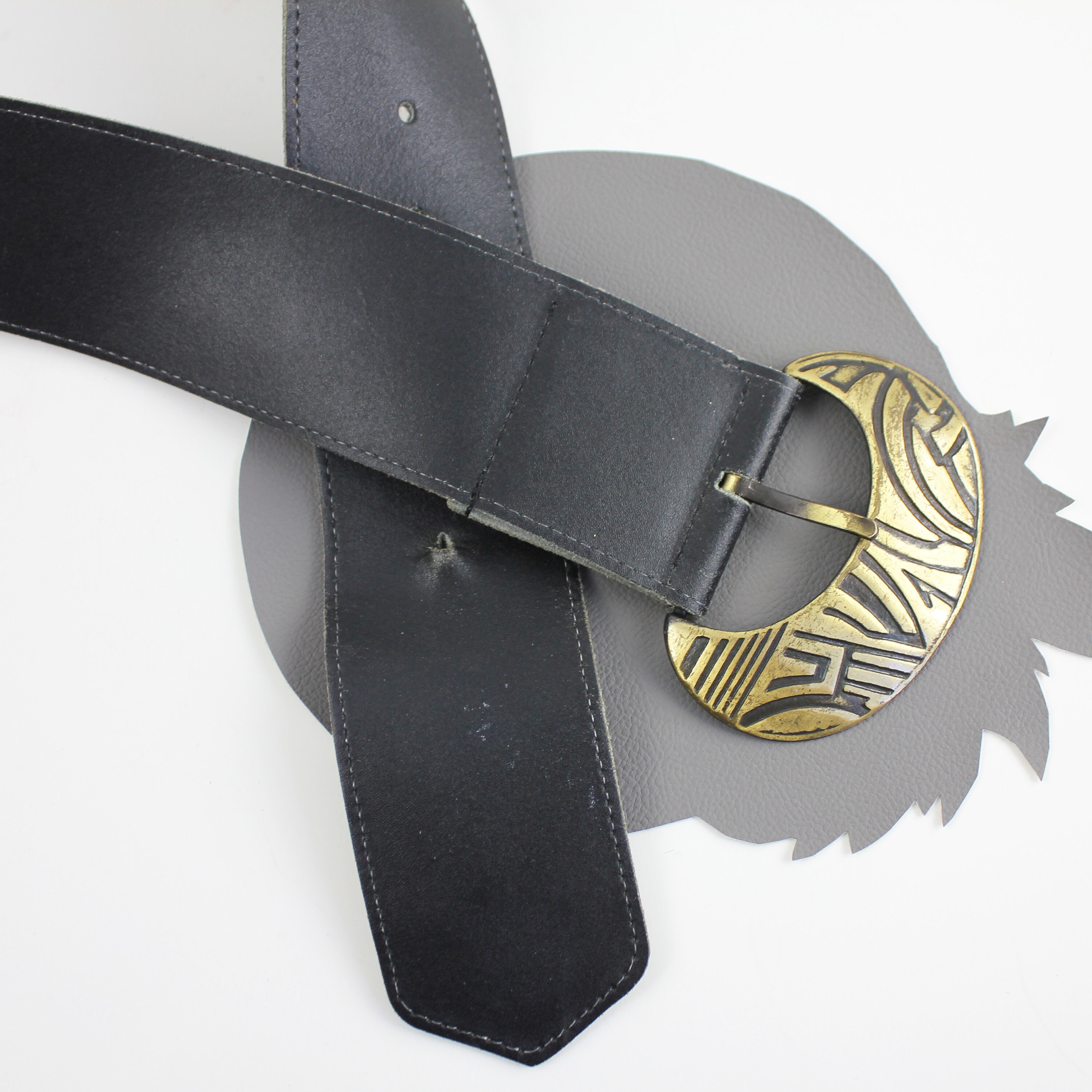 Wide Black Leather Belt with Brass-Tone Geometric Buckle Extra Wide Full Grain Leather Belt, Solid Brass Buckle - Etsy main image 3