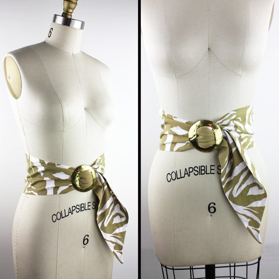 Safari Animal Print Cotton Belt Khaki & White Zebra… Gem
