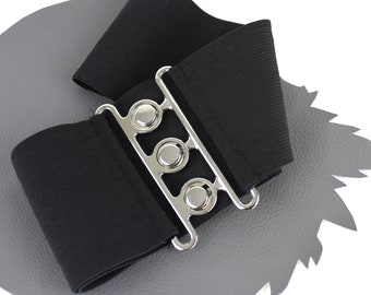 Black & Silver Wide Elastic Vintage Belt / Size Medium  display picture 3