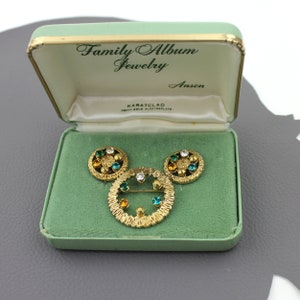 Family Album Birth Stone Vintage Pin Brooch & Screw Back Clip On Earring Set / Anson Family Album Jewelry April May November December