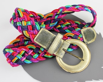 Vintage Braided Multicolor Cord Stretch Belt With Leaf Accents s-l400.jpg main image 2