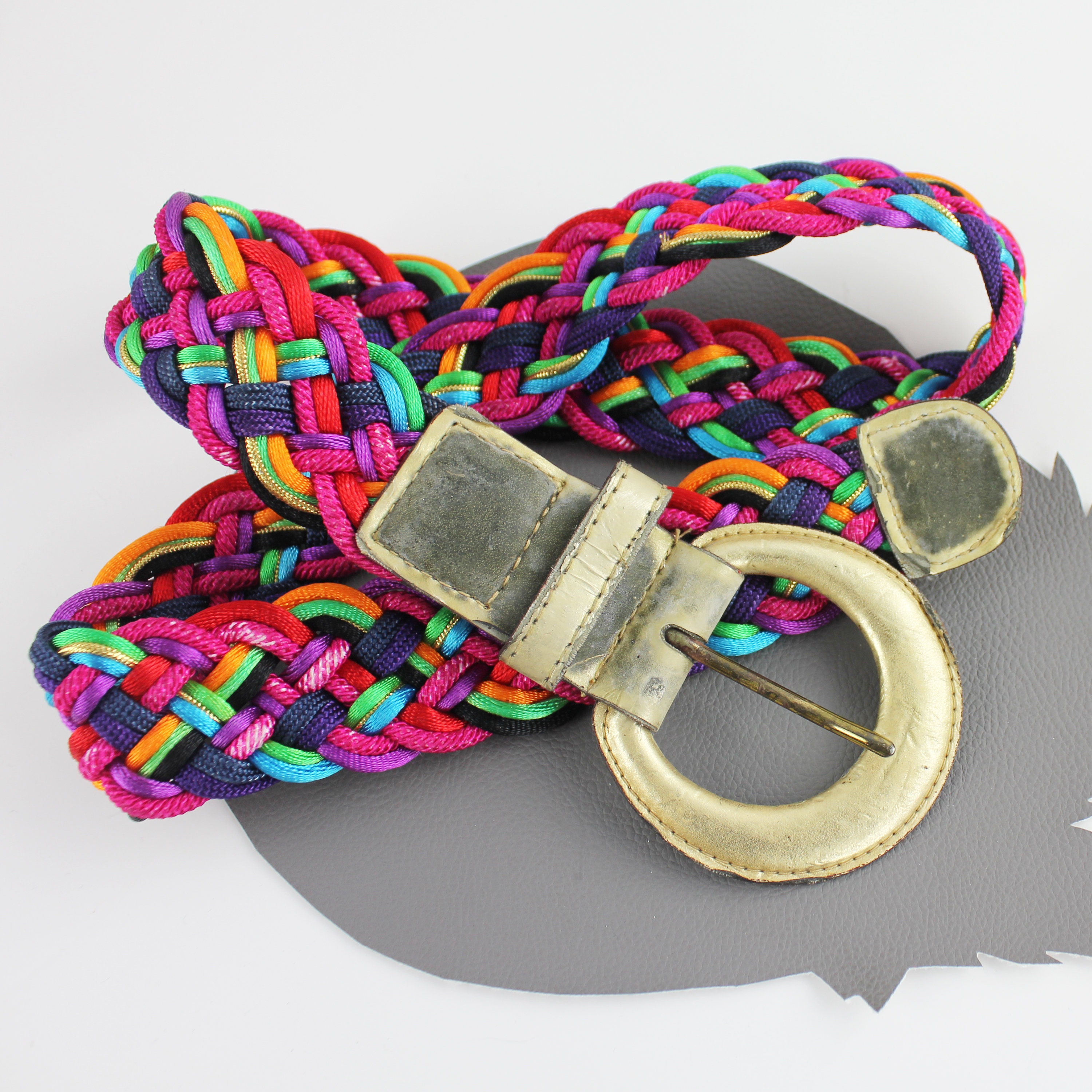 Belt Size 32 Multicolor Braided Rope/Leather Harness Buckle by Fife & Drum Paris Multi-Color Tubular Braided Belt – Will Leather Goods main image 4