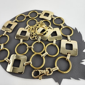 Vintage Gold Square & Circle Metal Chain Link Belt - Fits up  display picture 2