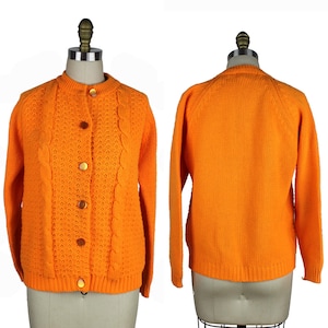 Neon Orange Cable Knit Vintage Cardigan Sweater