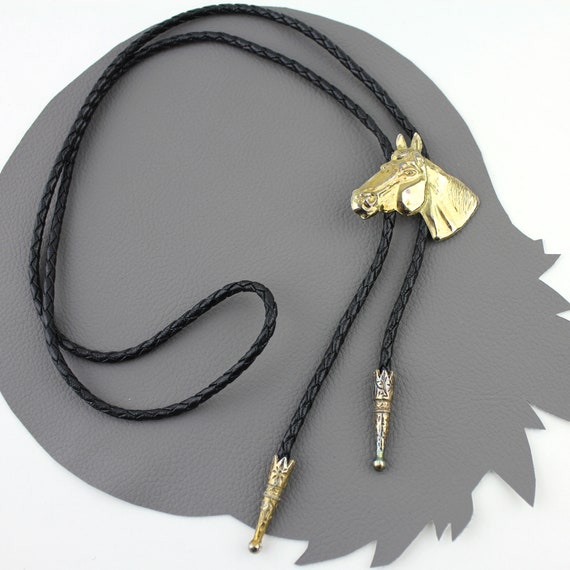 Brass Horse Head Western Bolo Tie - image 2