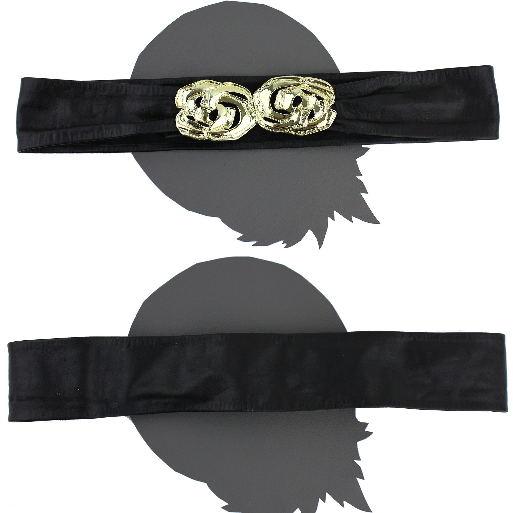 Vintage Black Leather Wrap Belt with Heavy Gold Accent Buckle 90 main image 3