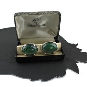 Green Speckled Stone and Silver Vintage Men's Cuff Links image 4