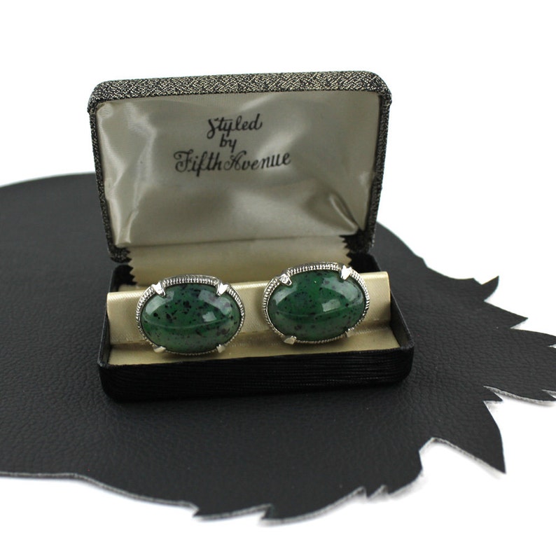 Green Speckled Stone and Silver Vintage Men's Cuff Links - Etsy