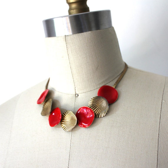 Red Enamel and Gold Vintage Necklace - image 3