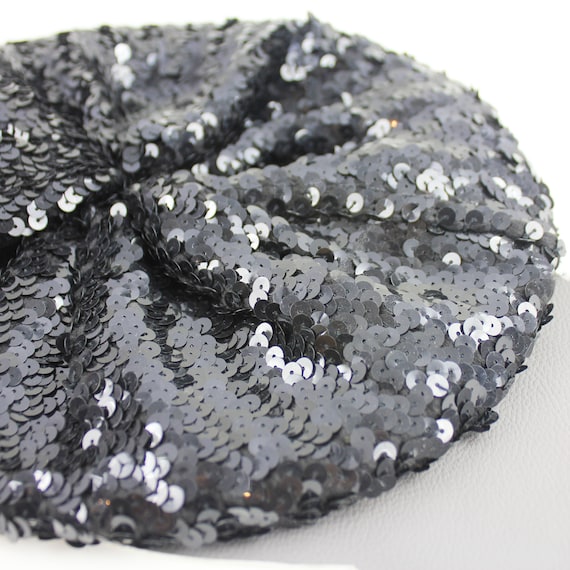 Black Sequin Vintage Beret Hat / Stretch Material - image 6